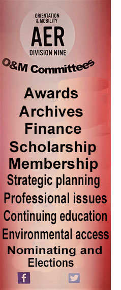 picture shows the committees of AER's OM Disision: Awards, Archives, Finance, Scholarship, Membership, Strategic Planning, Professional Issues, Continuing Education, Envirnomental Issues, Nominating and Electing.